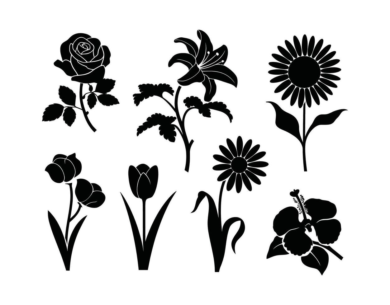 Decorative Flower Silhouette Set EPS Template vector