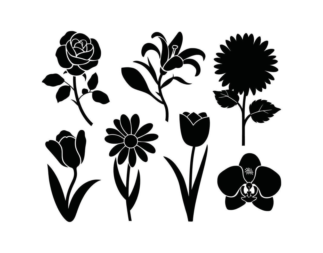 Minimalist Flower Silhouette Set EPS Template vector