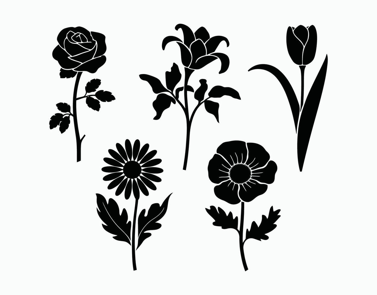 Unique Flower Silhouette Collection Isolated EPS File vector