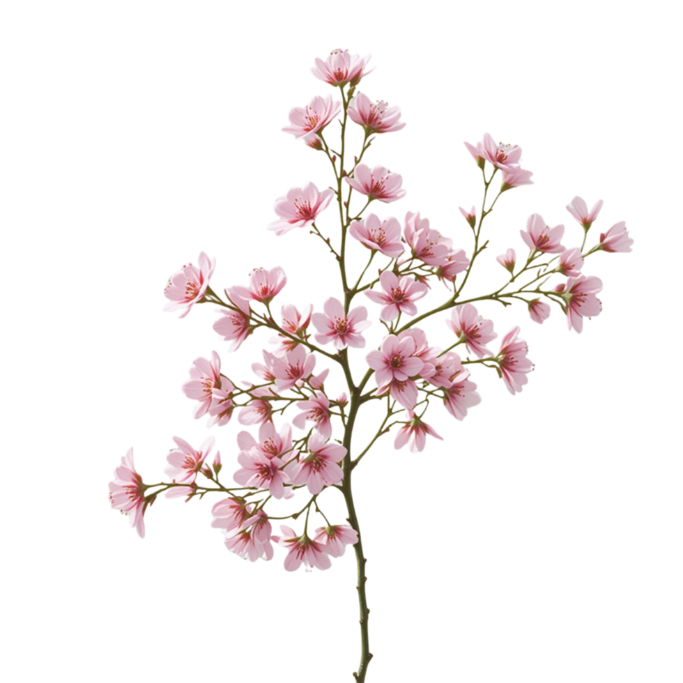 Delicate branch of flower characterized by small clusters of pink blossoms. png