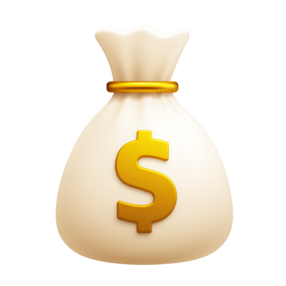 Modern money bag situated in the center of a pitch. png