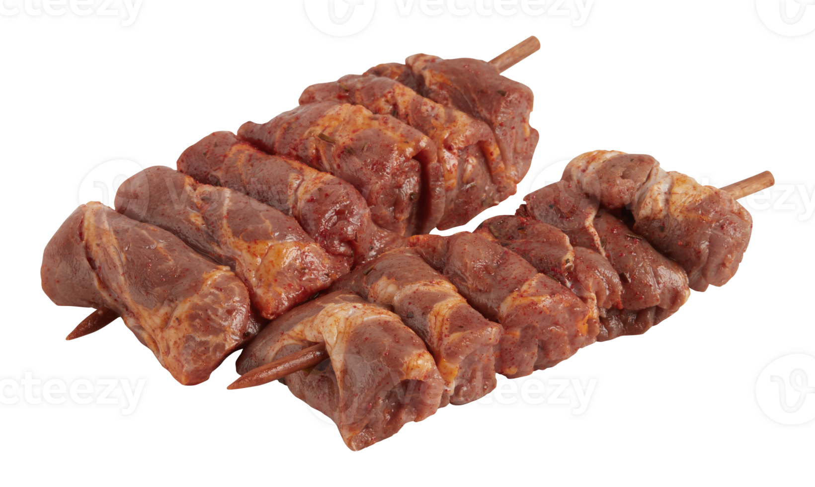 Fresh BBQ Pork Skewers cut out isolated transparent background png