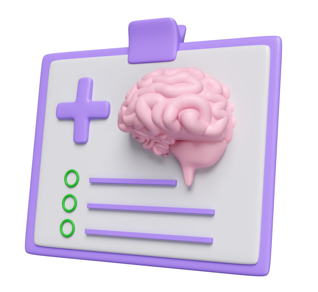 3d check list for health with brain isolated. health check report, medicare concept, 3d illustration render png