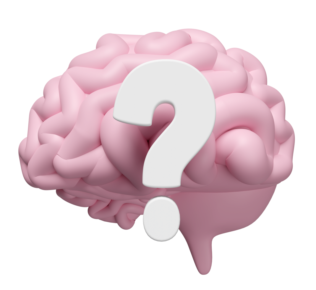 3d pink brain icon with question mark isolated. health check concept, 3d illustration render png