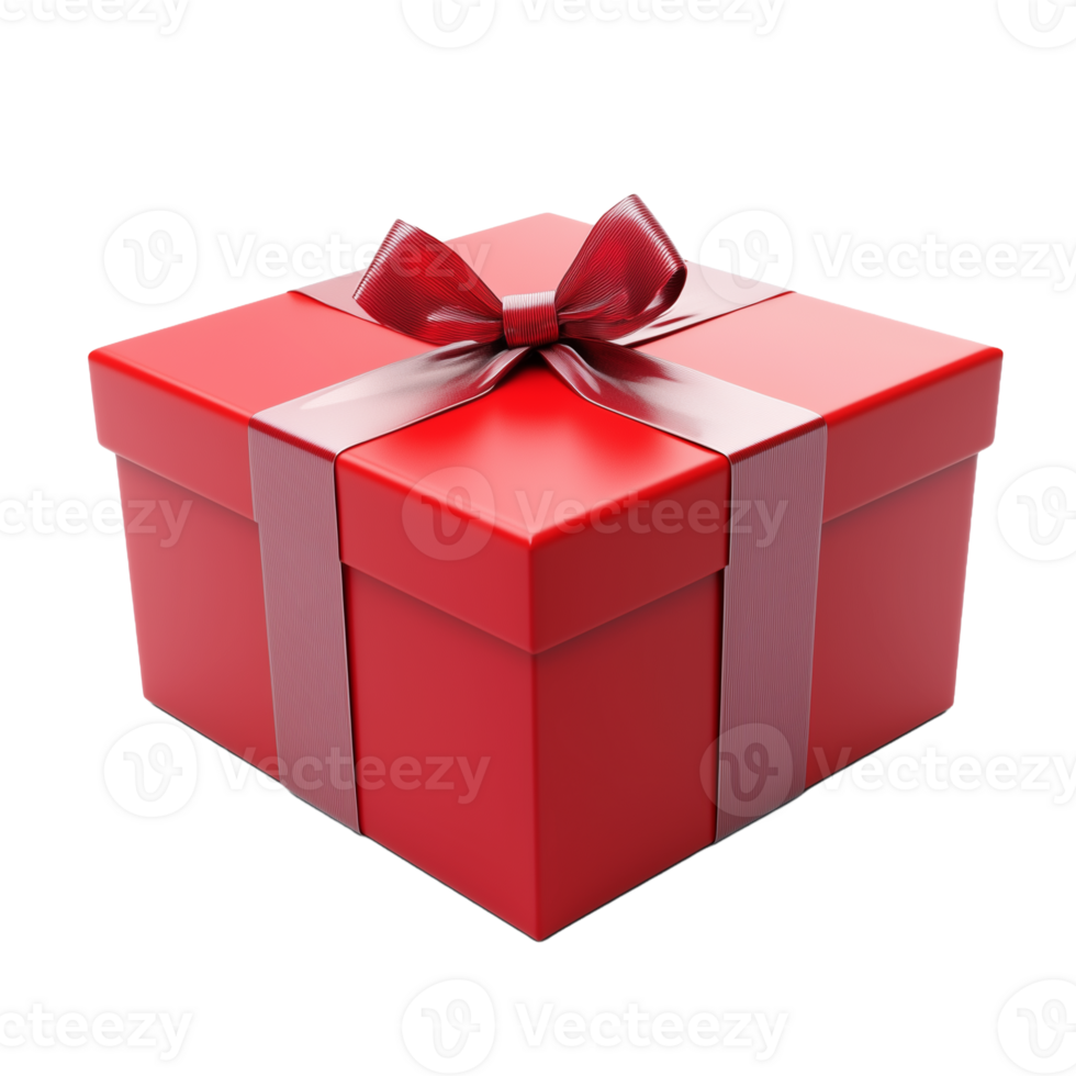 3D gift box isolated on transparent background. Red festive box with pink bow. Suitable for congratulations on Christmas, New Year, Valentine's Day and others png