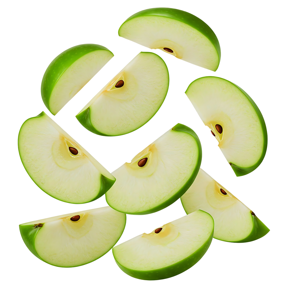 Fresh Green Apple Slices on Transparent Background png