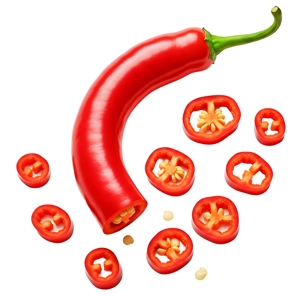 Fresh Red Chili Pepper with Slices and Seeds png