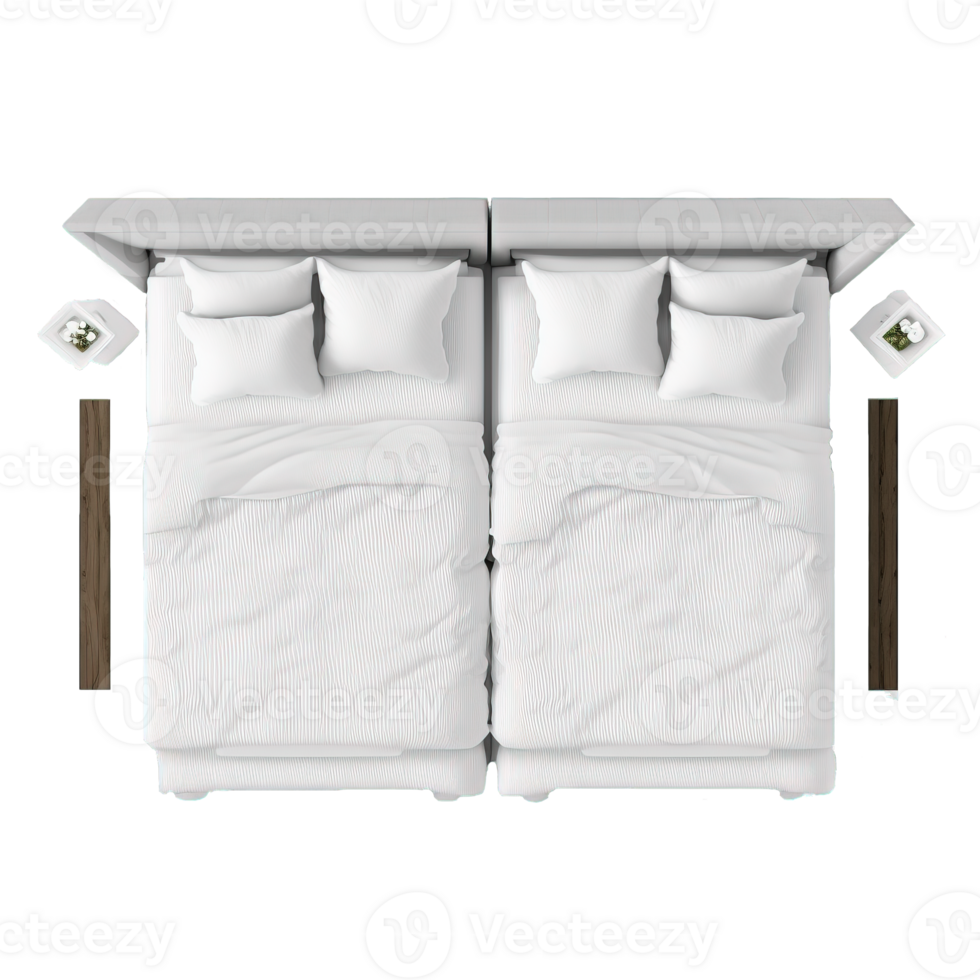 A Cozy Retreat A Top View Illustration of a Double Bed Embraced by Soft Linens, Capturing Serenity and Style on a Transparent Canvas. png