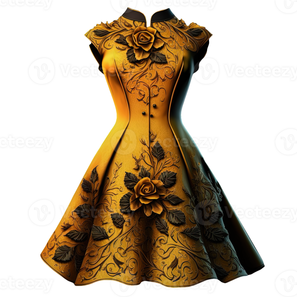 Sunshine in Silk A vibrant yellow dress gracefully floats against a clear backdrop, capturing the essence of summer elegance and effortless charm. png