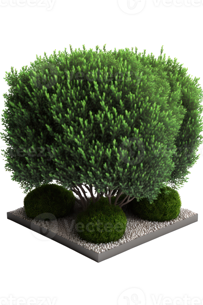 Lush Greenery A Vivid 3D Illustration of a Bush Against a Clear Canvas, Perfectly Capturing Natures Essence in a Transparent Realm. png