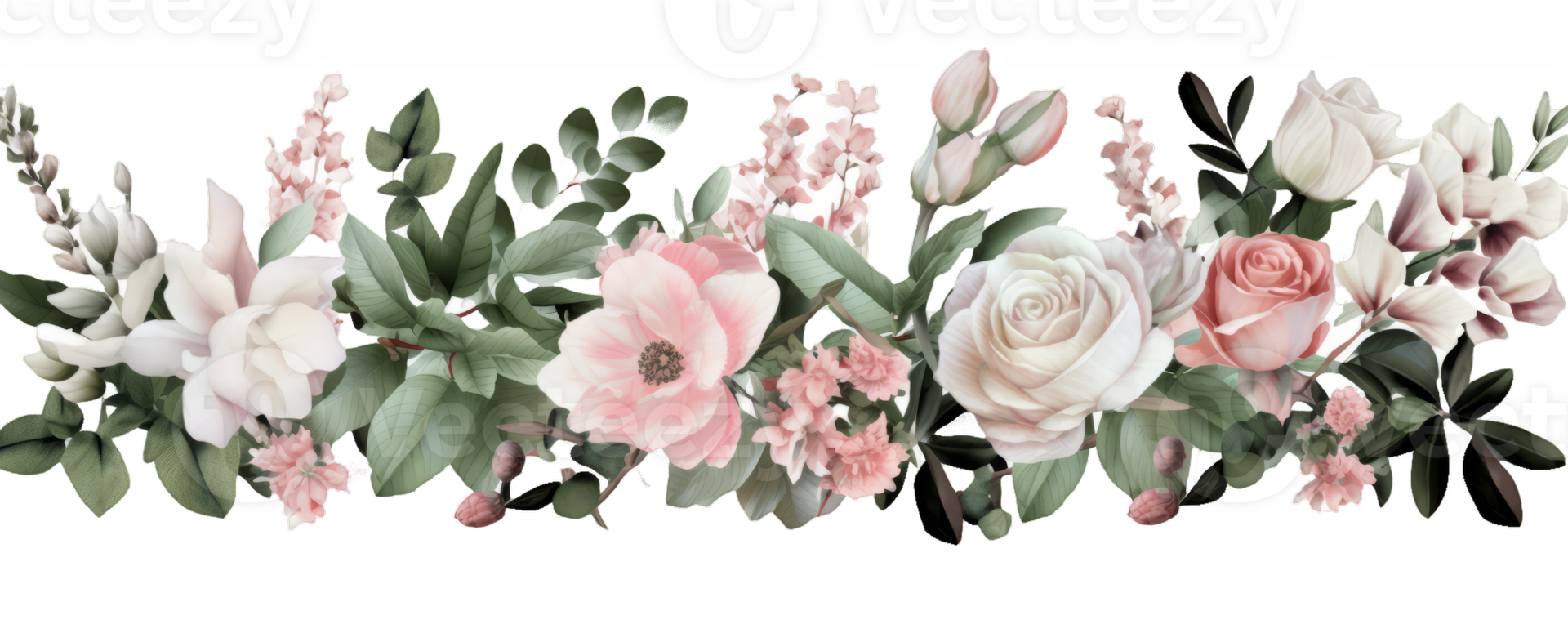 Delicate Blooms A Lush Floral Symphony of Pink Roses and Peonies Nestled in Greenery, Perfect for Elegance on Any Background. png