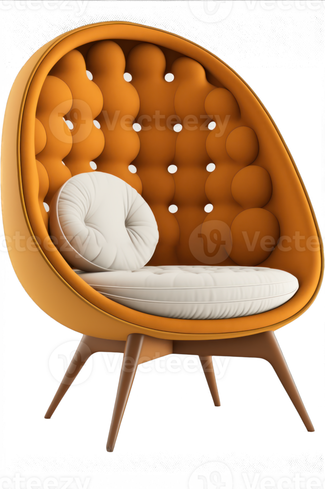 Elegant 3D Illustration of a Cozy Chair on Transparent Canvas, Blurring the Lines Between Comfort and Artistry. A Perfect Fusion of Design and Relaxation in Your Creative Space. png