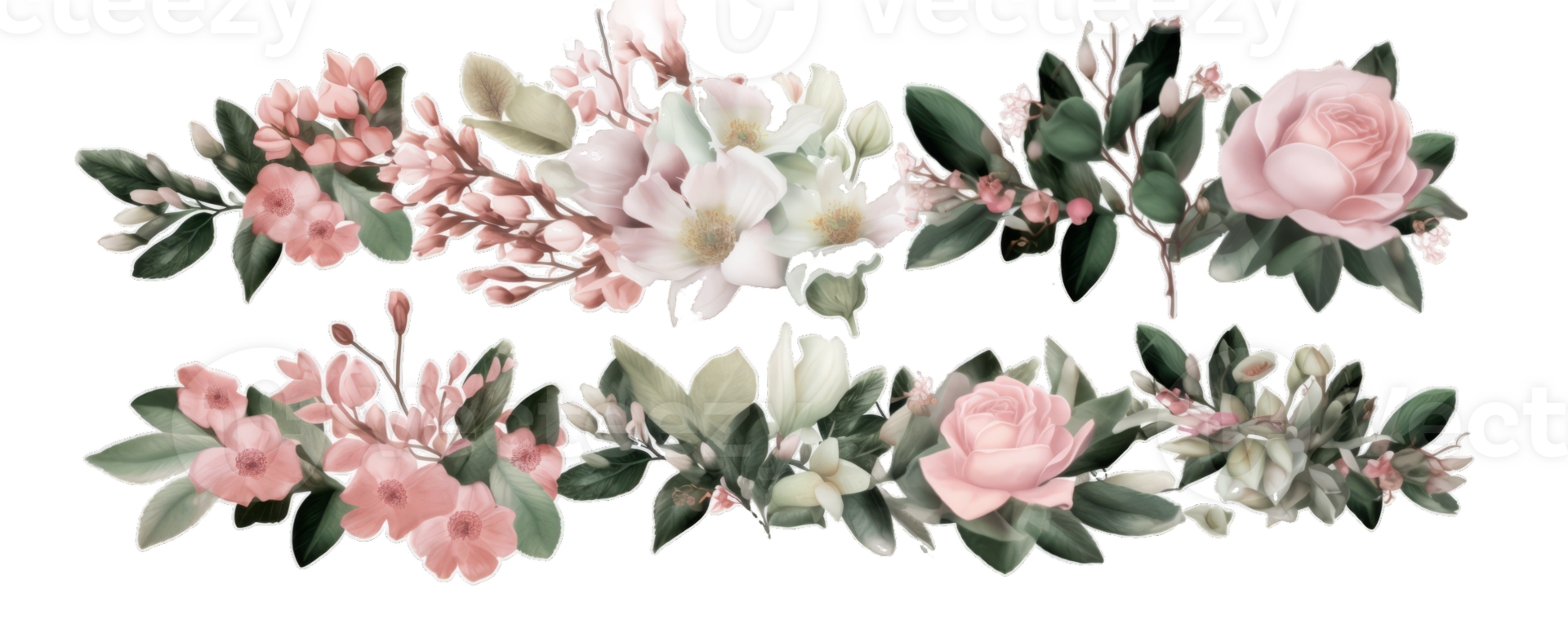 Whispers of Romance A Lush Floral Ensemble in Soft Pink and White, Perfectly Captured on a Transparent Canvas for Elegant Decor. png