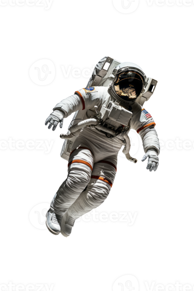 Weightless Explorer Full Body Astronaut Gliding in Space Suit Isolated on Transparent Background png