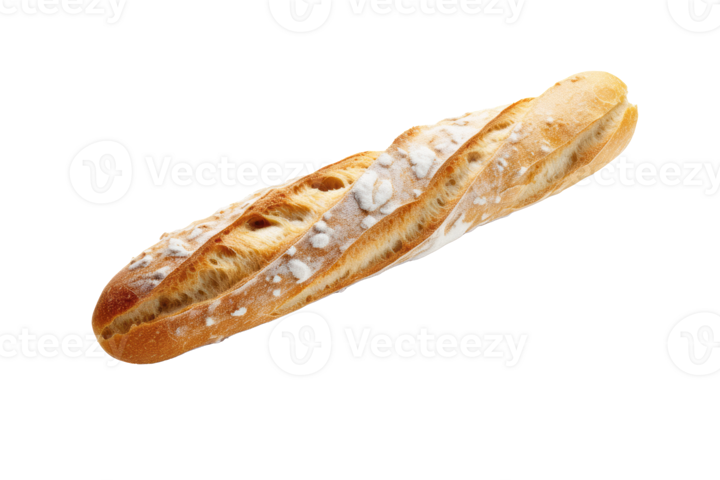 Freshly Baked Baguette with Crispy Falling Crumbs - Transparent Background png