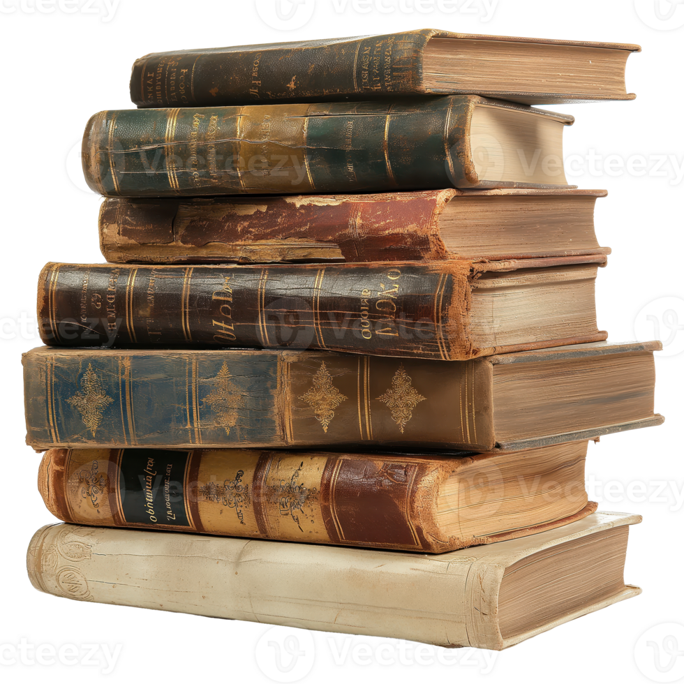Timeless Wisdom A Stack of Antique Books Against a Transparent Background png