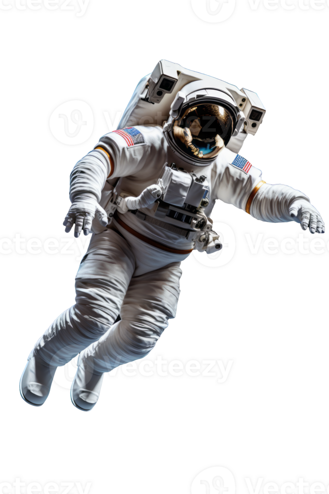 Full Body Astronaut in Flight Space Suit on Transparent Background png