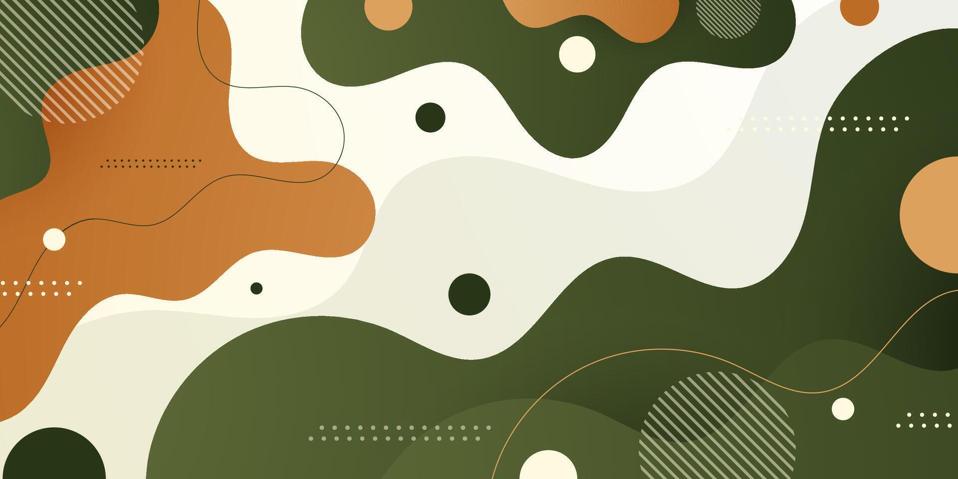 Abstract colorful green and brown wave fluid liquid 3D background. Trendy shapes pattern design. Modern banner background. vector