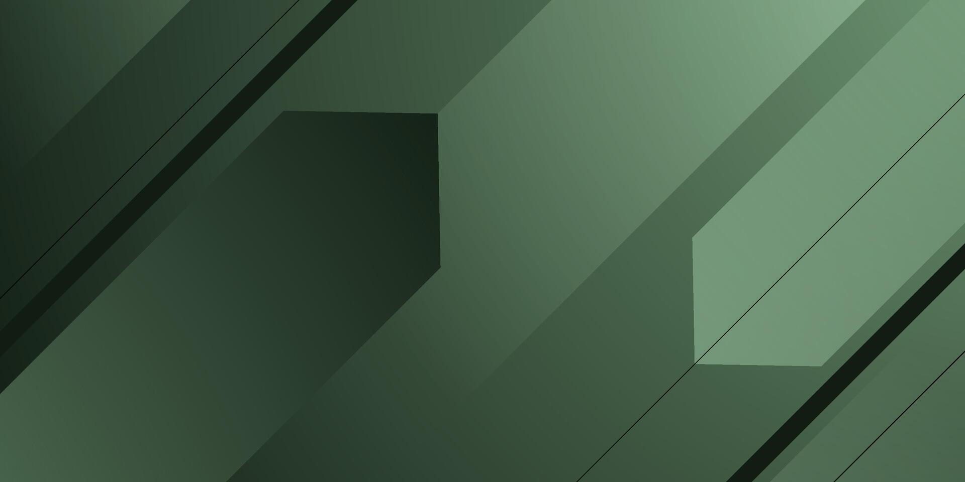 Abstract dynamic color dark green background. 3D overlap shapes pattern with lines. vector