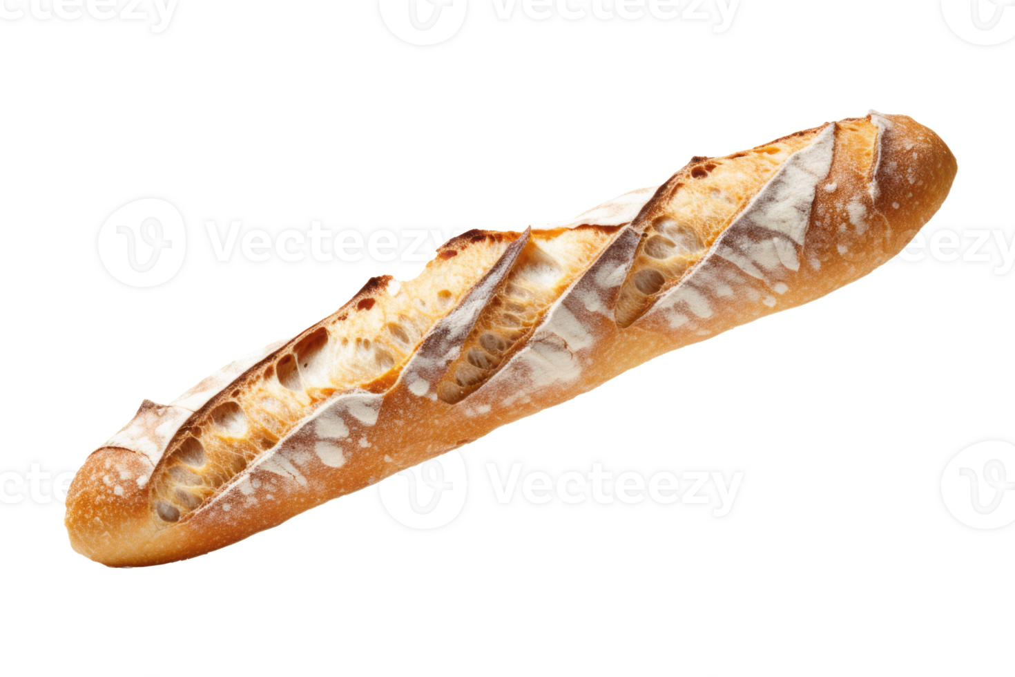 Fresh Baguette with Crumbs Cascade - High-Quality Image with Transparent Background png