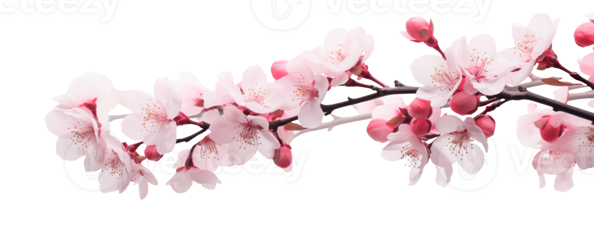 Traditional Vietnamese Inspired Gongbi Cherry Blossom Branch Light Red and Magenta Color Splash with Soft Focus Dansaekhwa Elements on Transparent Background png