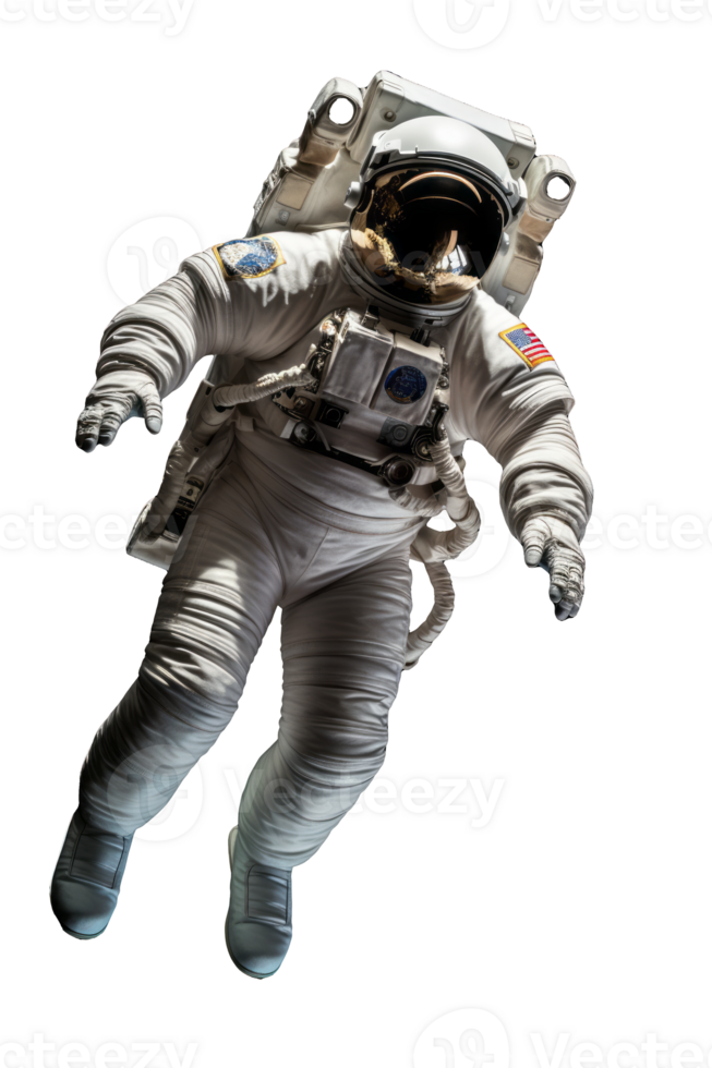 Space Explorer in Full Gear Isolated Floating Astronaut on Transparent Background High Quality Image png