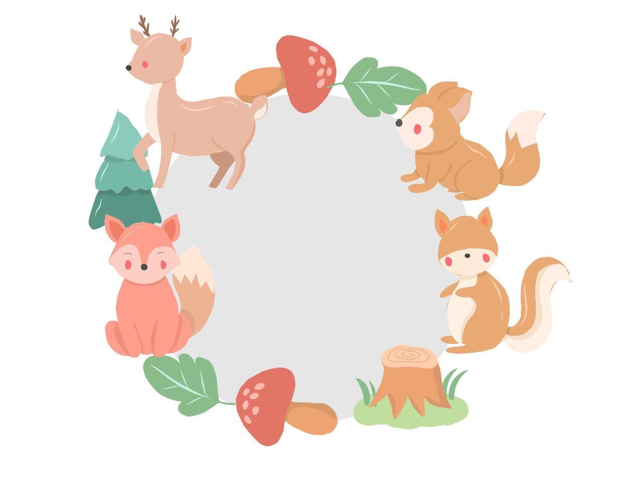 Cute Deer and Fox Cartoon Wreath vector