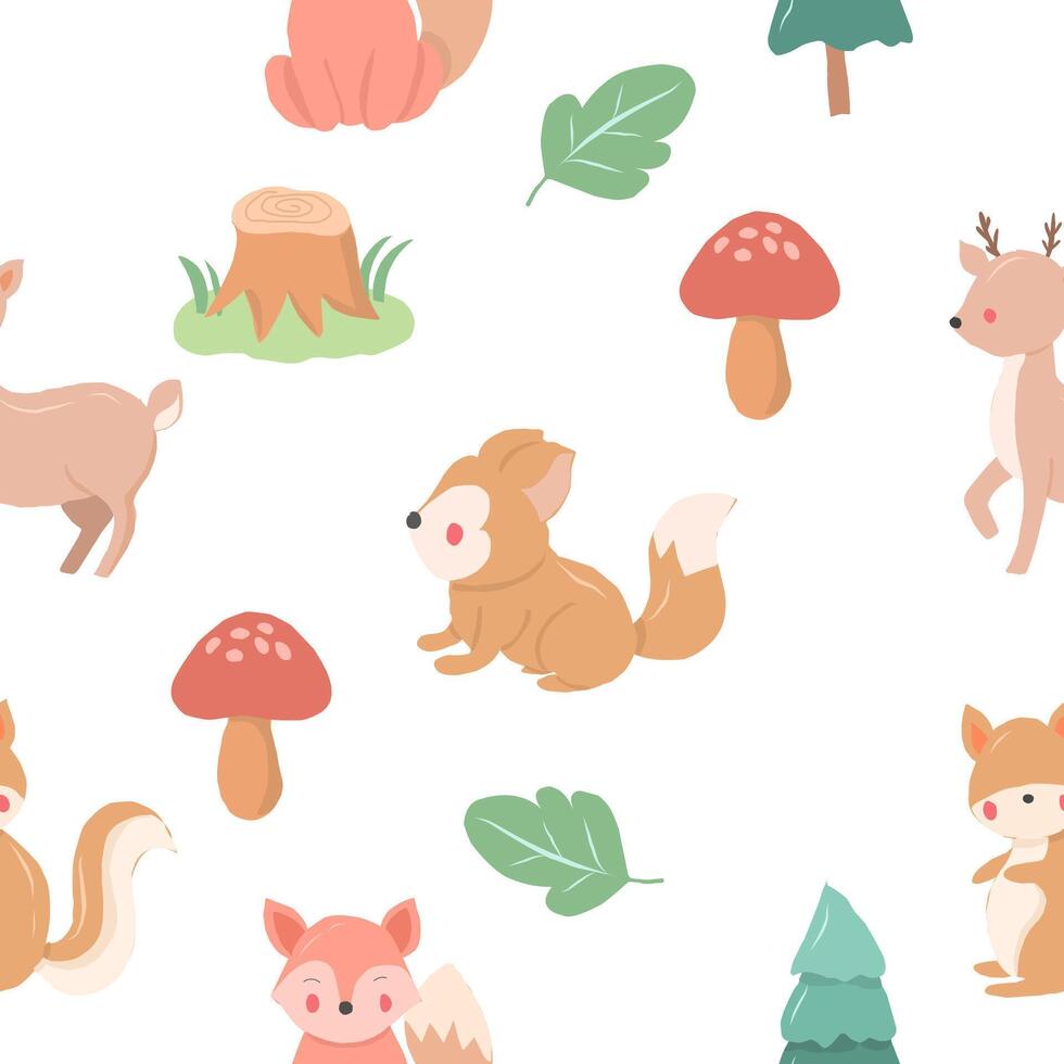 Cute Deer and Fox Cartoon Seamless Pattern vector