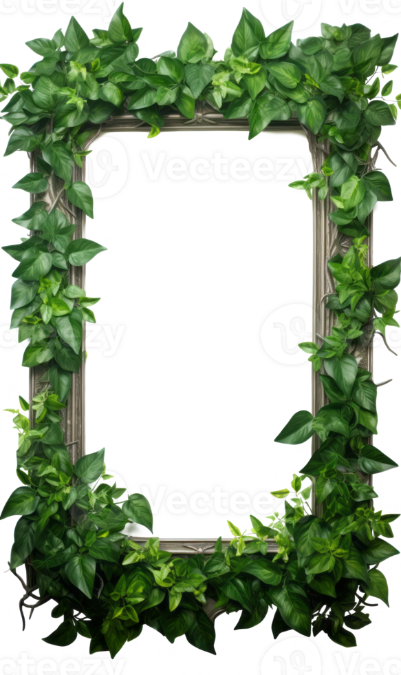 Whispers of Nature An Elegant Botanical Frame Adorned with Lush Green Leaves, Perfect for Adding a Touch of Serenity to Your Creations. png