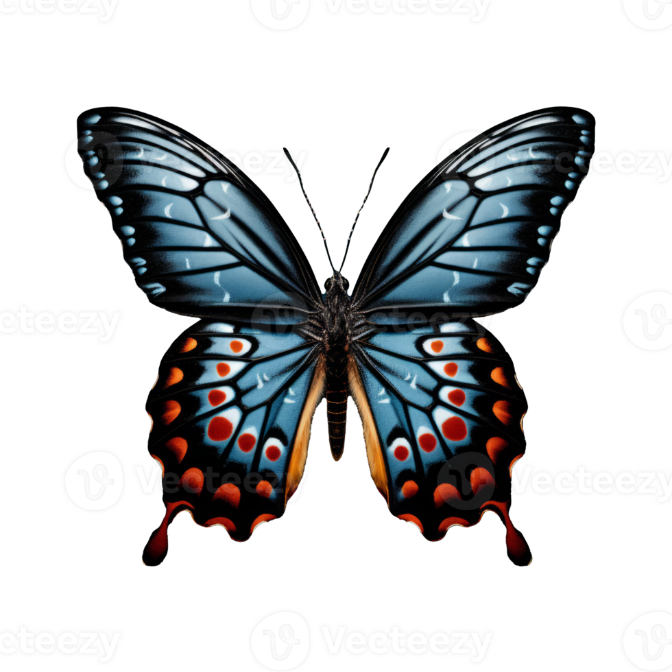 Crimson and Azure A Vibrant Butterfly Dance, Showcasing Intricate Patterns and Graceful Elegance Against a Clean Canvas. png