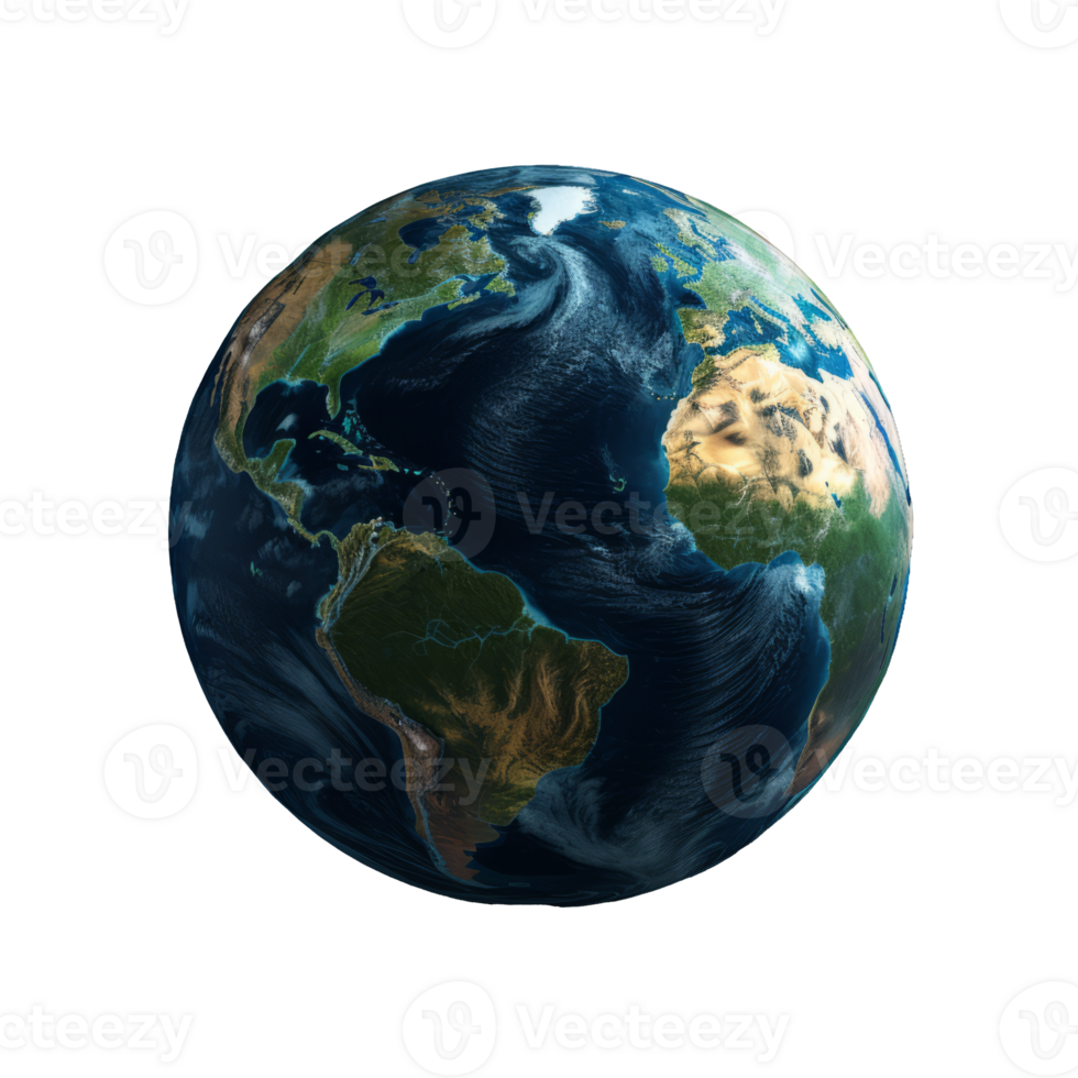 Planetary Mosaic A Stunning Earth View from Space This captivating image showcases the Earths continents and oceans, adorned with vibrant cloud formations against a transparent backdrop. png