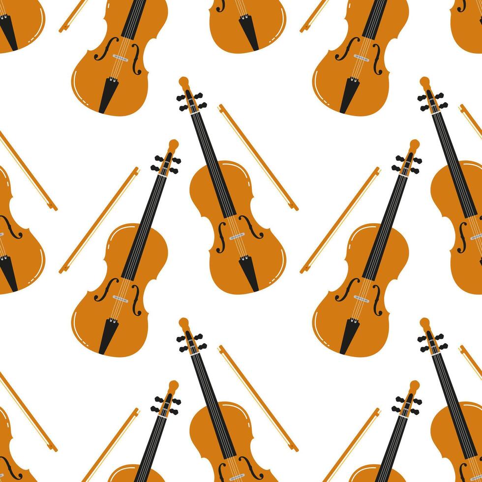 Colorful pattern featuring violins and bows on a white background vector