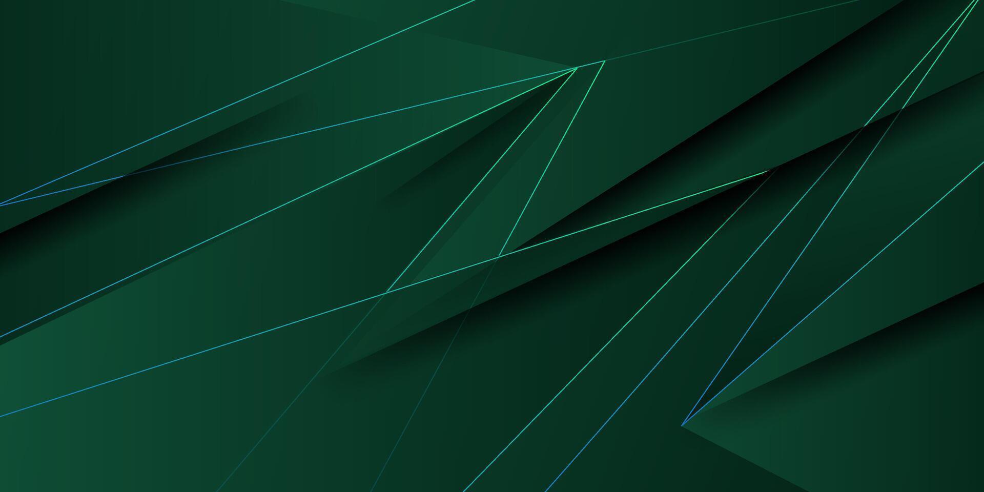Abstract geometric triangle pattern in green color overlapping with cool shadows and lines. Realistic banner background. Eps10 vector