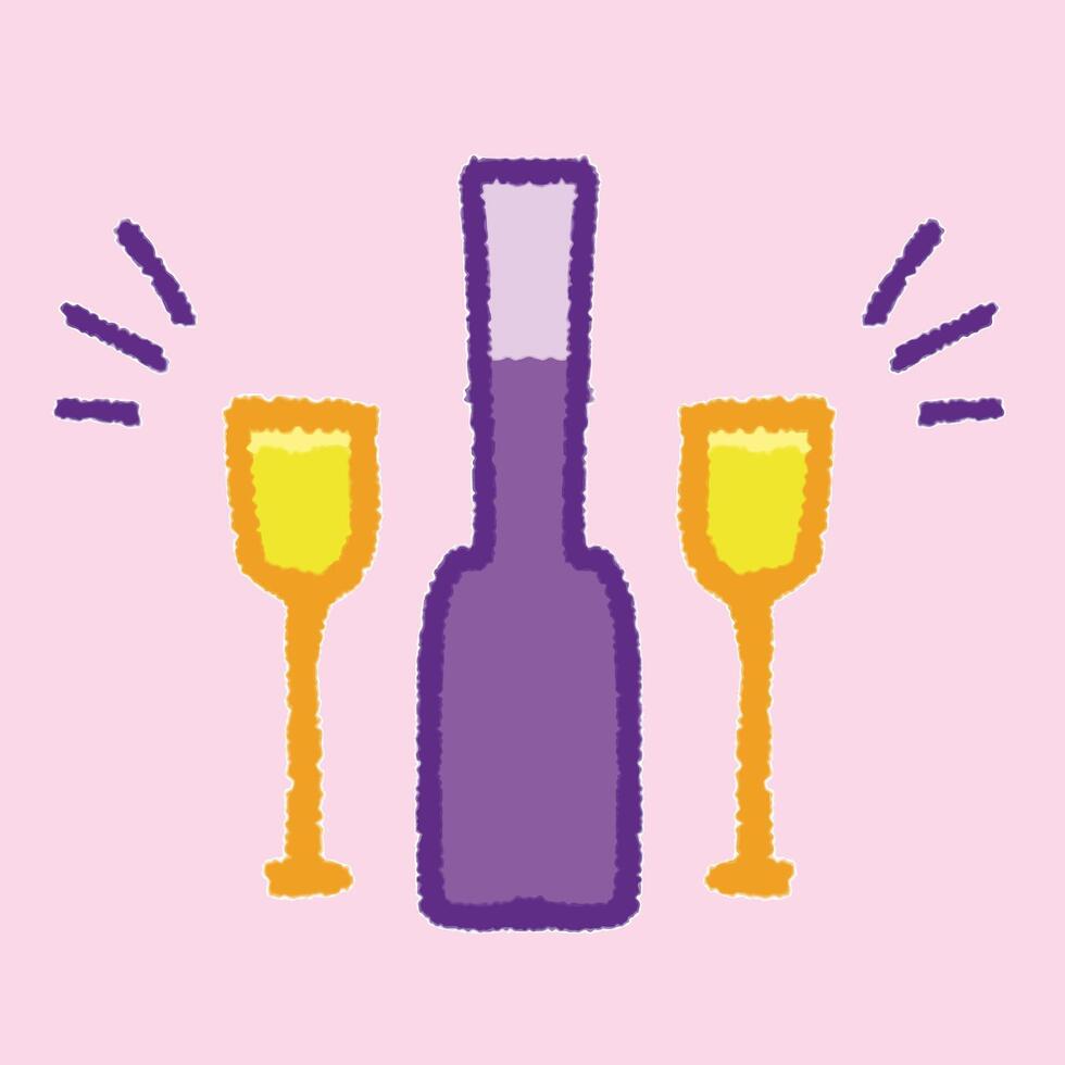 a drink bottle and two glass in beside vector