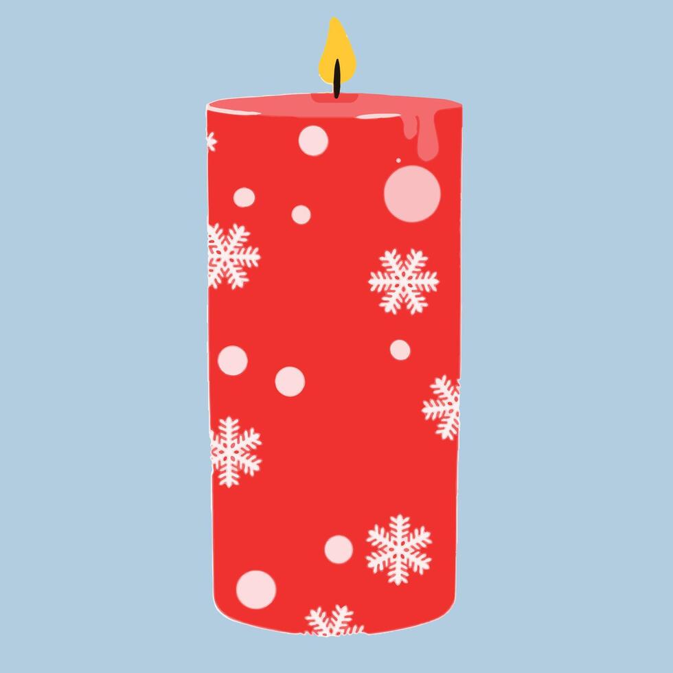 a red candle with snow flakes motif vector