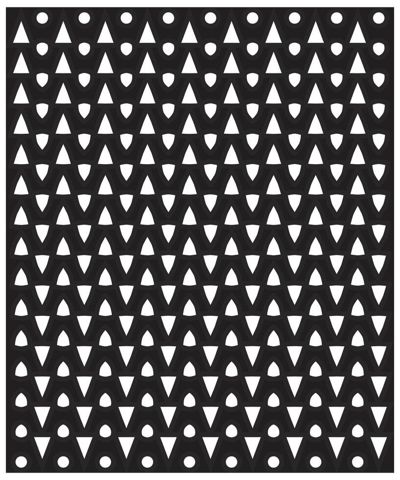 A geometric pattern featuring alternating black and white triangular shapes, interspersed with circular holes, creating a visually striking design. vector