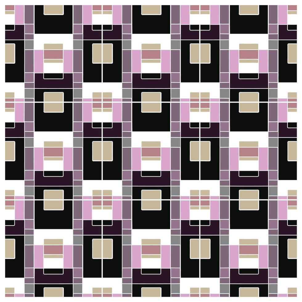 A geometric pattern of squares and rectangles in shades of purple, black, and beige, arranged in a repetitive grid design. vector