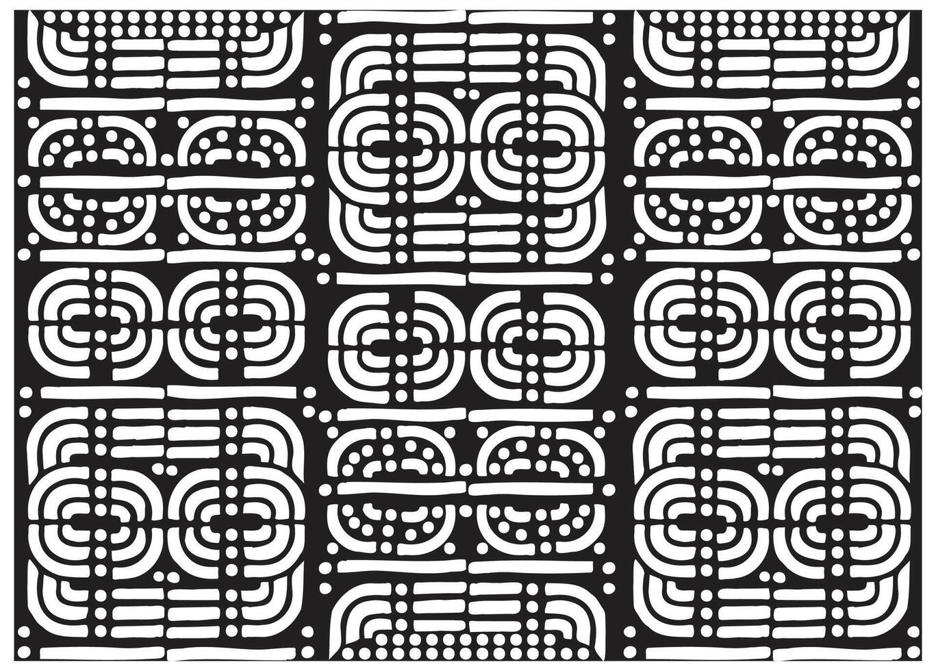 A geometric black and white pattern featuring interlocking shapes and dotted design, creating a modern, artistic effect, it could be used as a wallpaper, fabric design and pillow vector