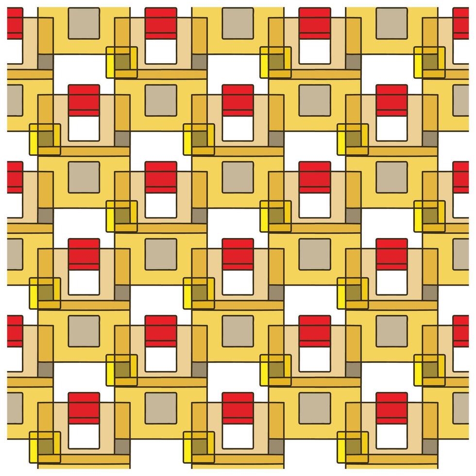 Colorful geometric pattern featuring overlapping squares and rectangles in red, yellow, and brown on a white background. vector