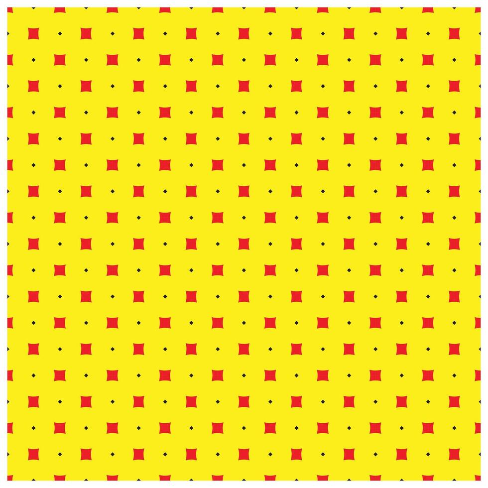 Pattern of yellow background with red squares and small black diamonds, creating a vibrant and geometrical design. vector