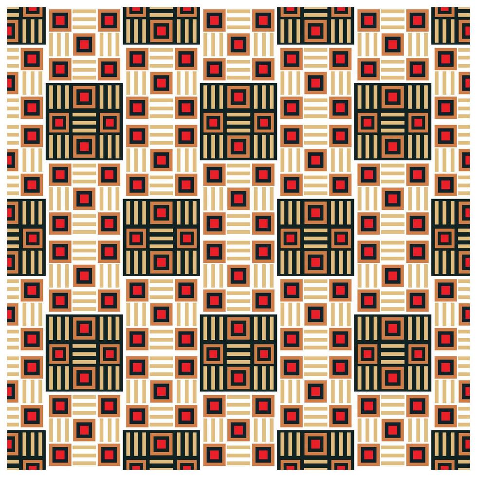 Geometric pattern featuring alternating black, red, and beige squares and lines, creating a modern, stylish design, it could be used as a wallpaper, fabric design, pillow and bag vector