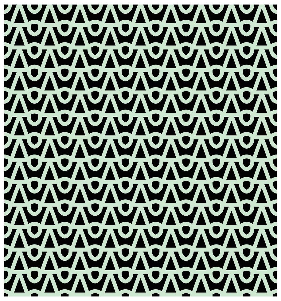 A repetitive geometric pattern featuring light green triangular shapes with circular bases against a black background, it could be used as a wallpaper, fabric design and pillow vector