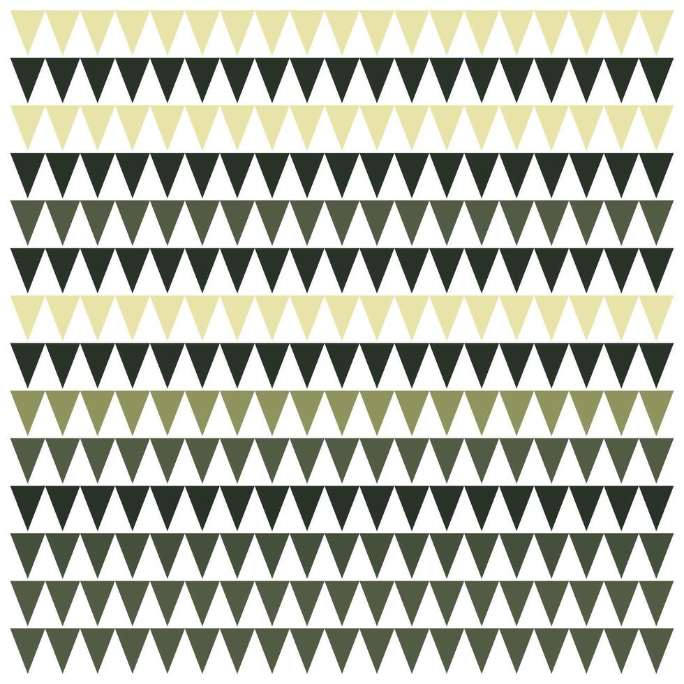 Pattern of alternating rows of triangular shapes in shades of cream, dark green, and olive, creating a textured geometric design., It could be used as a wallpaper, fabric design, pillow or other vector