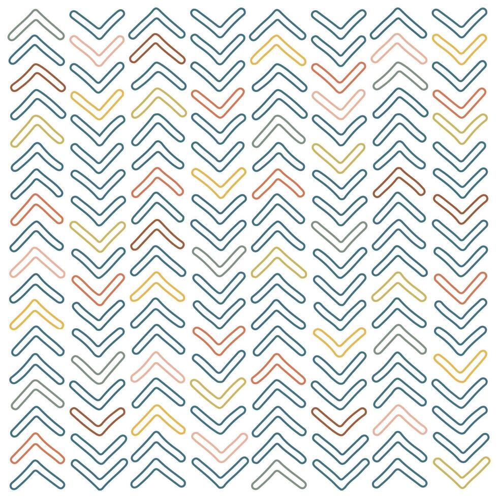 A repeating pattern of colorful arrow shapes in various hues, arranged in a vertical chevron design on a white background. vector