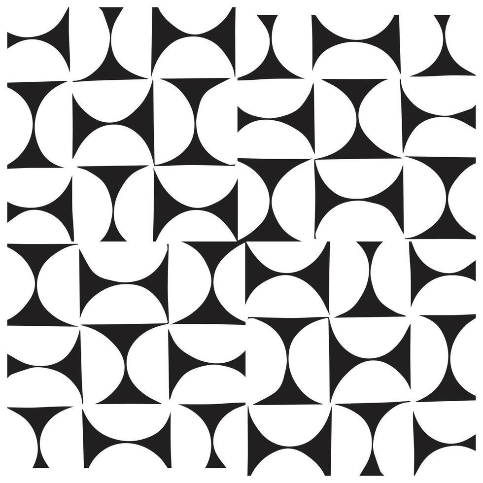 A geometric pattern featuring alternating black and white shapes resembling hourglasses and circles, arranged in a grid layout, it could be used as a wallpaper, fabric design and pillow vector