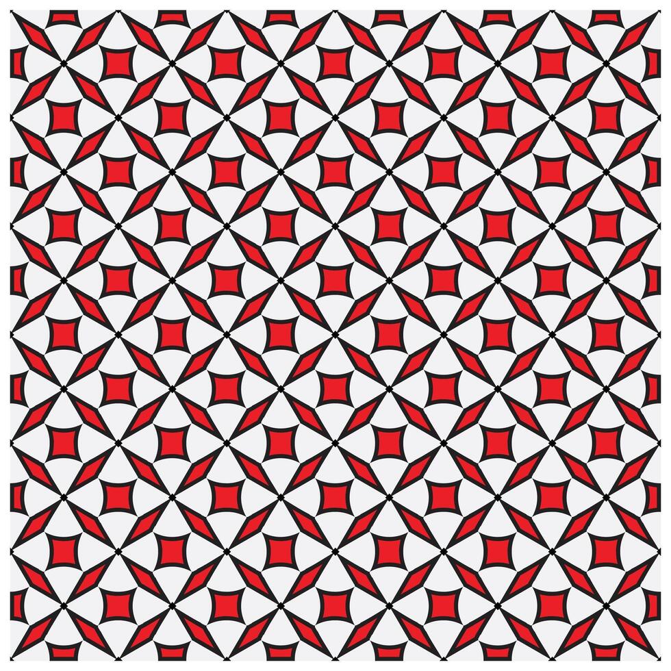 A geometric pattern featuring interlocking red star shapes outlined in black against a white background, forming a repetitive design. vector