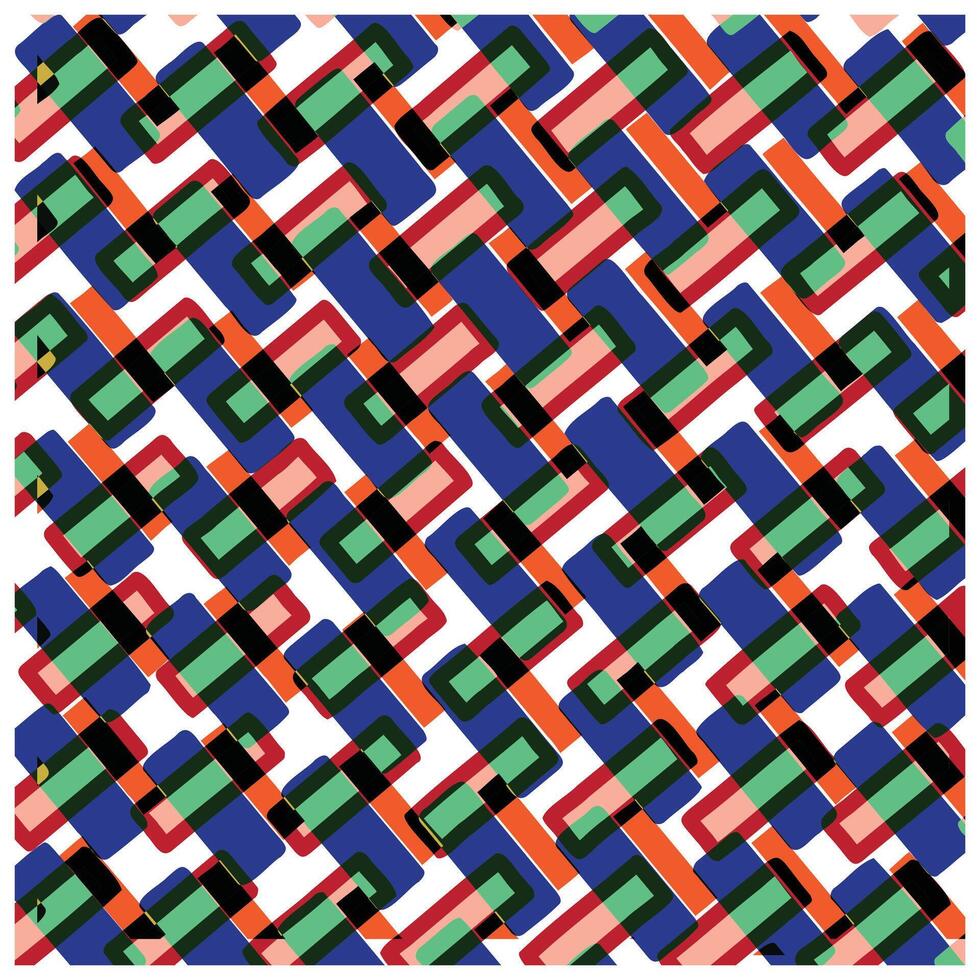 Colorful abstract pattern featuring overlapping shapes in blue, green, red, and black on a white background, creating a dynamic visual effect. vector