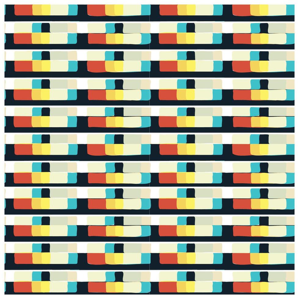 A colorful abstract pattern featuring rectangular shapes in bold hues like red, yellow, and blue, set against a dark background. vector