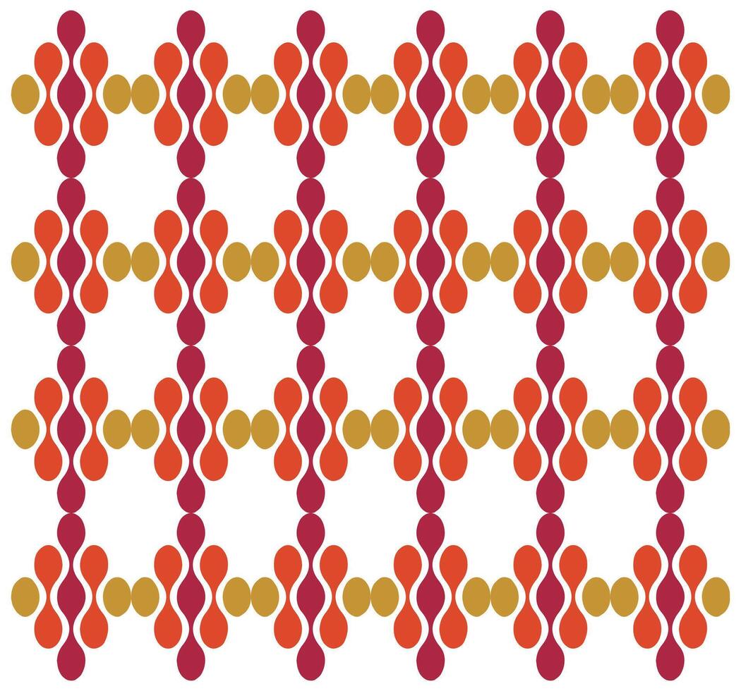 Geometric square shape print pattern featuring abstract shapes in red, orange, and yellow arranged in a grid on a white background, it could be used as a wallpaper, fabric design, pillow and bag vector