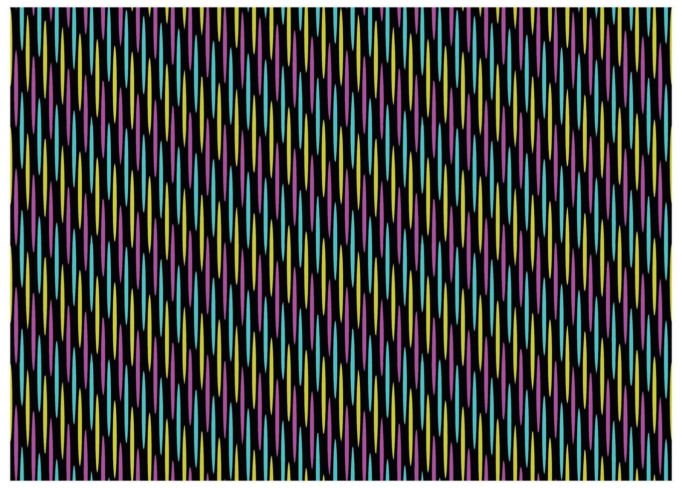 A vibrant, repeating pattern of colorful pointed shapes in yellow, pink, and blue against a black background, creating a dynamic visual effect. vector